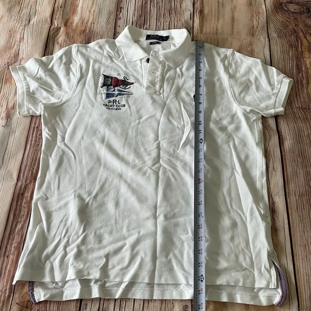 Polo Ralph Lauren Shirt Mens Large White Polo Yacht Club 1st Class Embroidered*